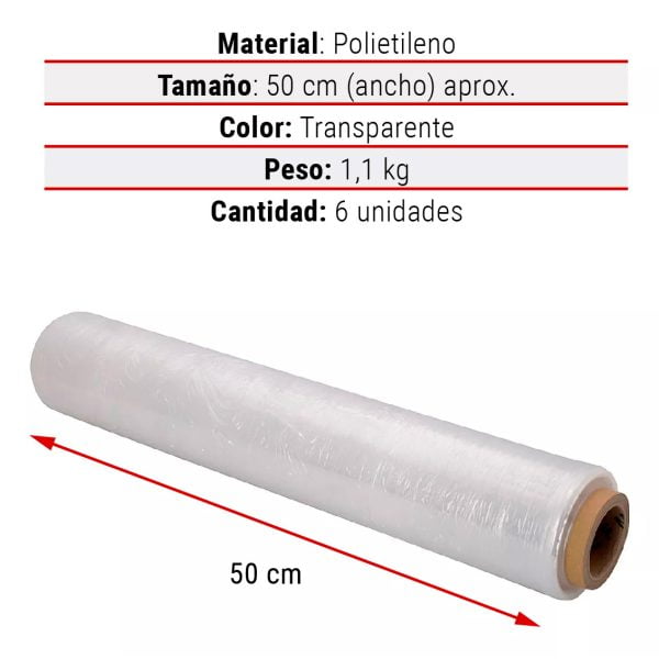 Film Stretch Transparente para Embalar 200m x 500mm x 20mic 6 Rollos